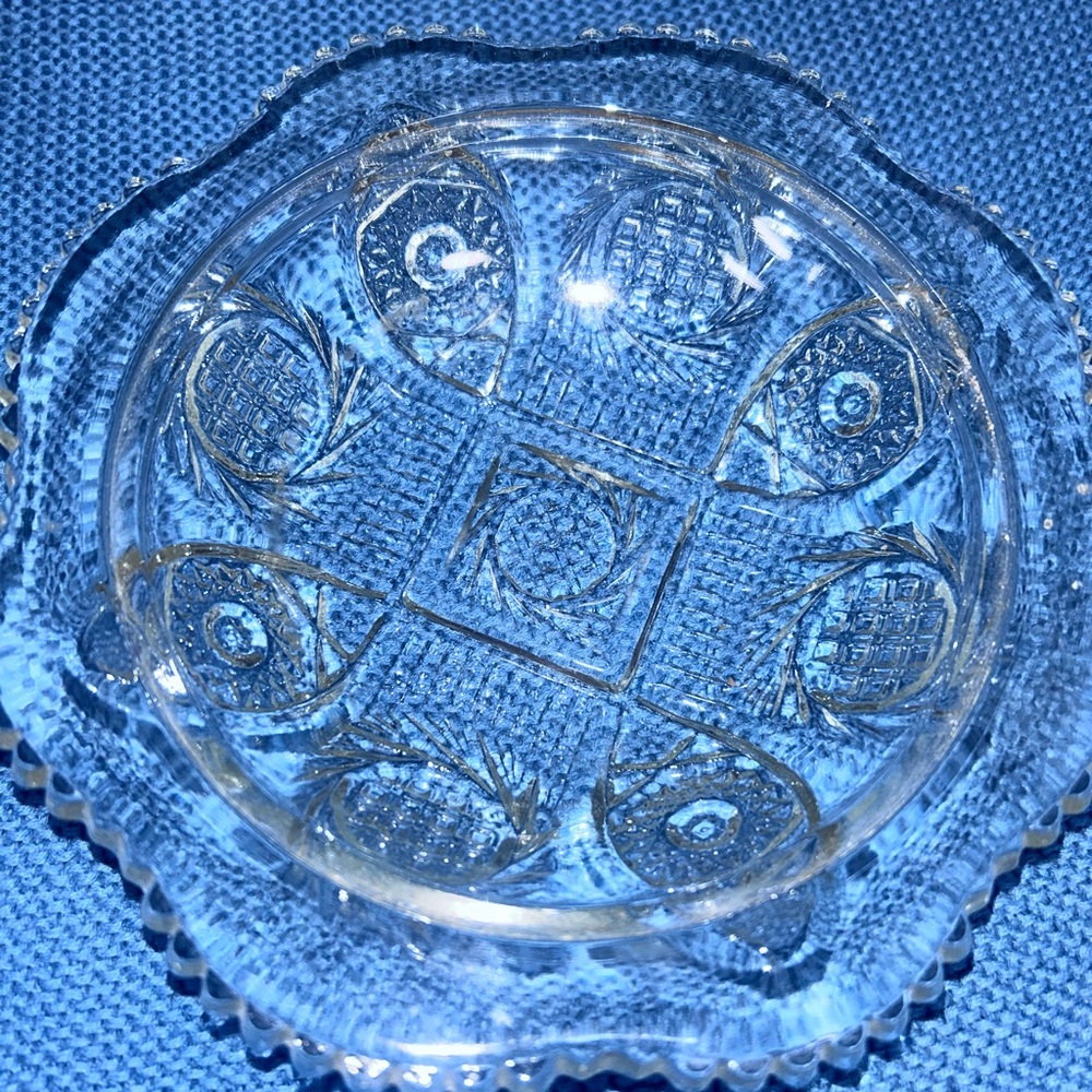 Clear Pressed Glass Decorative Bowl - Oval Motif